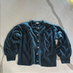 Madewell Cozy Dark Teal Cable Knit Cardigan Sweater